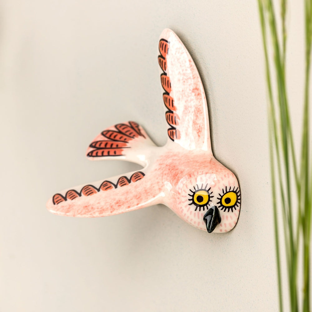 Handmade Ceramic Pink Wall-Mounted Flying Owl Trio by Hannah Turner