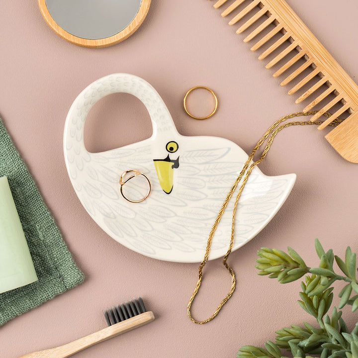 Handmade Ceramic White Swan Trinket Dish by Hannah Turner