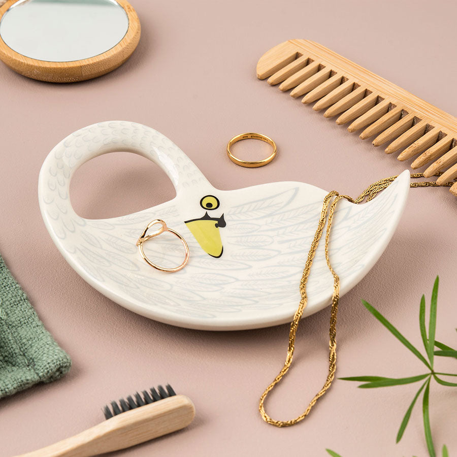 Handmade Ceramic White Swan Trinket Dish by Hannah Turner