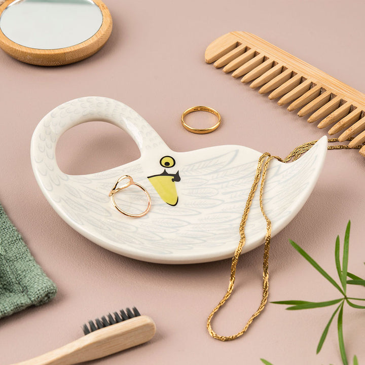 Handmade Ceramic White Swan Trinket Dish by Hannah Turner