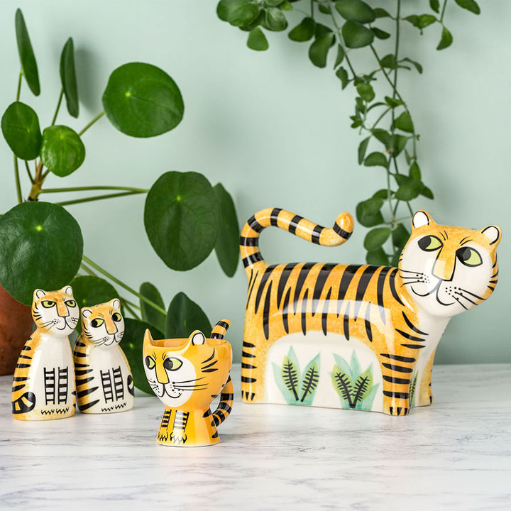 Handmade Ceramic Tiger Money Box, Salt + Peppers, Egg Cup by Hannah Turner
