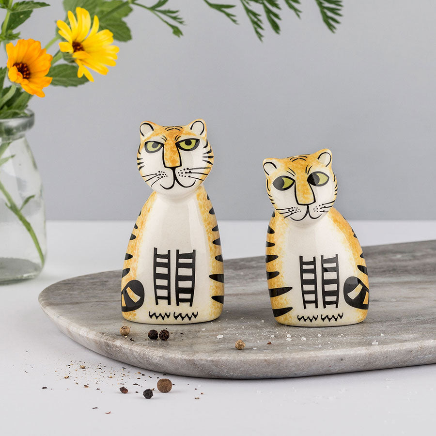 Handmade Ceramic Tiger Salt and Pepper Shakers by Hannah Turner