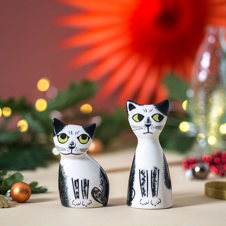 Handmade Ceramic Black and White Cat Salt and Pepper Shakers by Hannah Turner