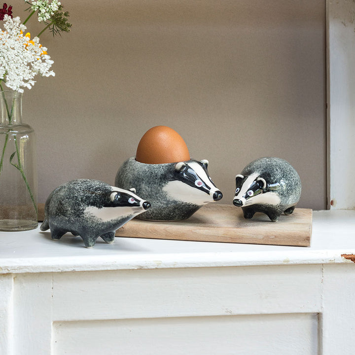 Handmade Ceramic Badger Egg Cup, Salt and Peppers by Hannah Turner