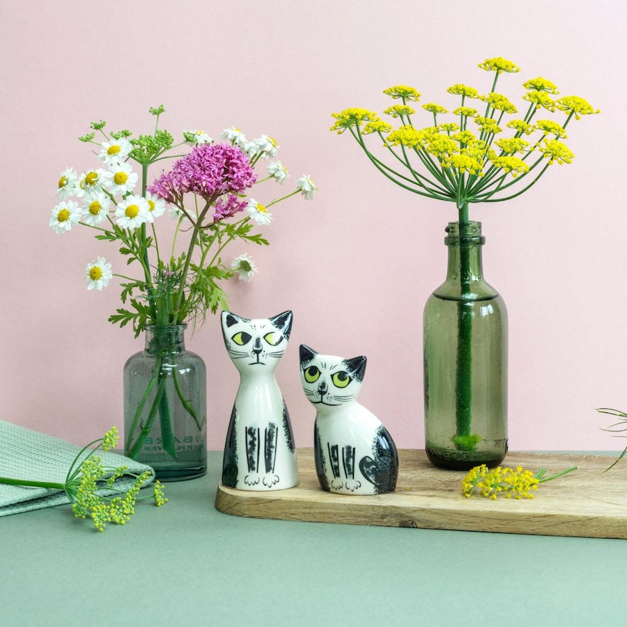 Handmade Ceramic Black and White Cat Salt and Pepper Shakers by Hannah Turner