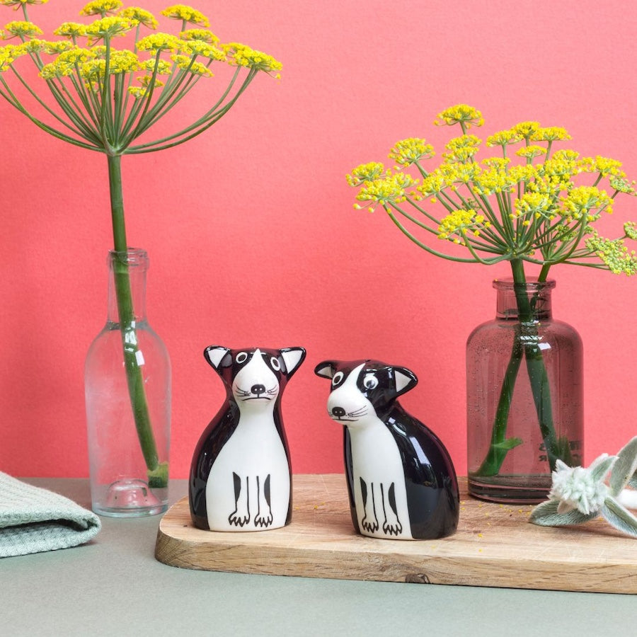 Handmade Ceramic Boston Terrier Salt and Pepper Shakers by Hannah Turner