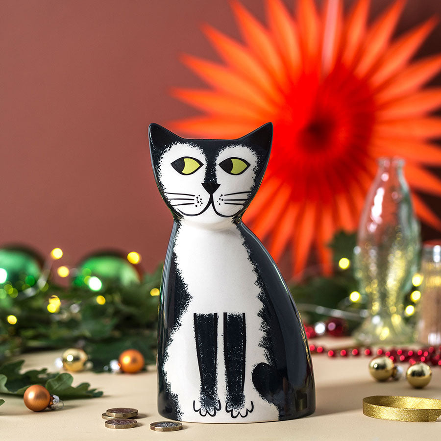 Handmade Ceramic Black and White Cat Money Box