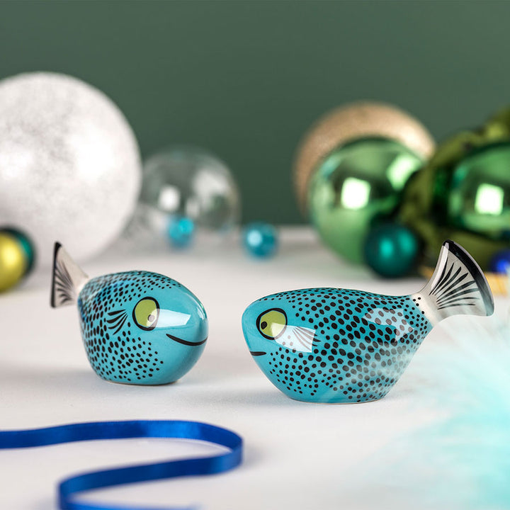 Teal Blue Fish Salt and Pepper Shakers
