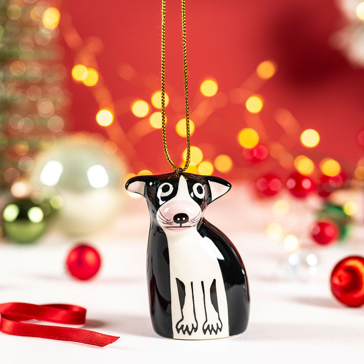 Handmade Ceramic Boston Terrier Hanging Decoration by Hannah Turner