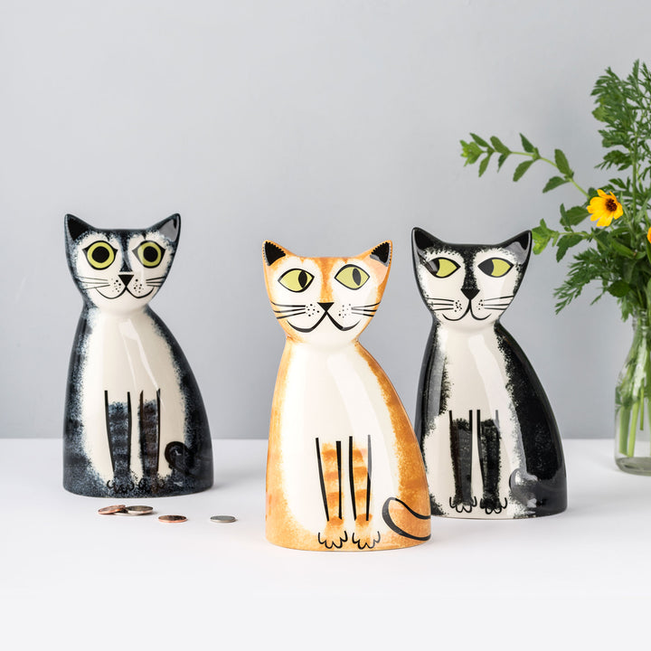 Handmade Ceramic Grey Tabby Cat Money Box by Hannah Turner