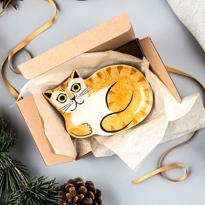 handmade ceramic ginger cat trinket dish by Hannah Turner