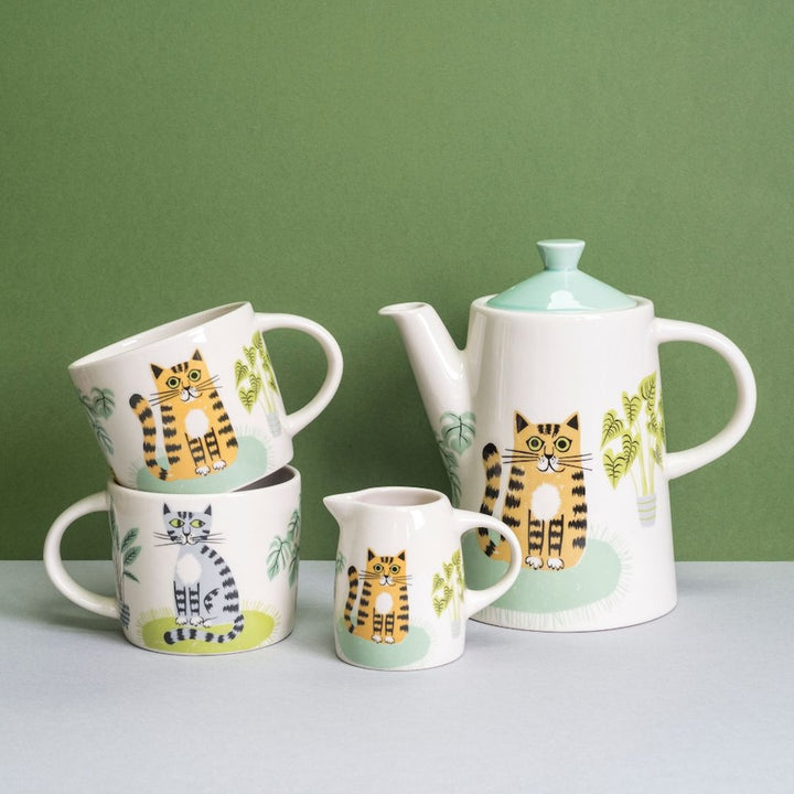 Handmade Ceramic cat teapot, milk jug and mugs