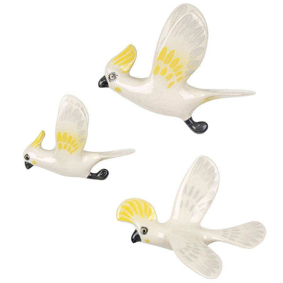 Handmade Ceramic Wall-mounted Flying Cockatoo Trio