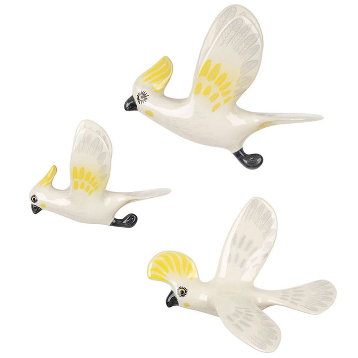 Handmade Ceramic Wall-mounted Flying Cockatoo Trio