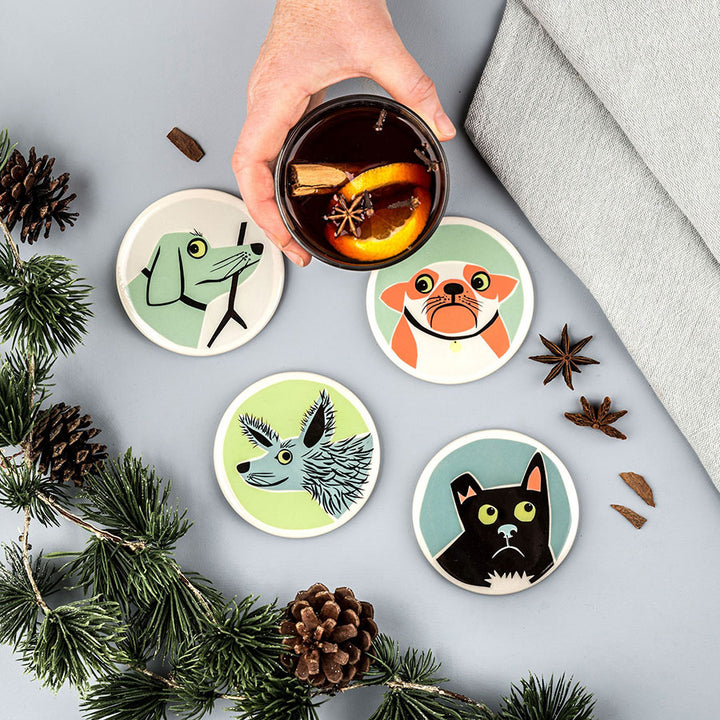 Looking for a dog lover gift?  Dog Coasters box set of 4 by Hannah Turner