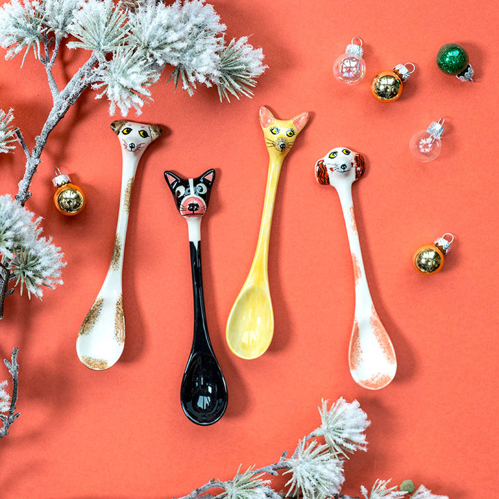 Handmade Ceramic Dog Spoons box of four