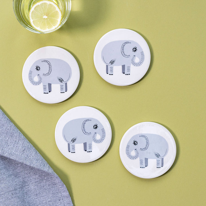 Handmade Ceramic Elephant Coasters box set of 4