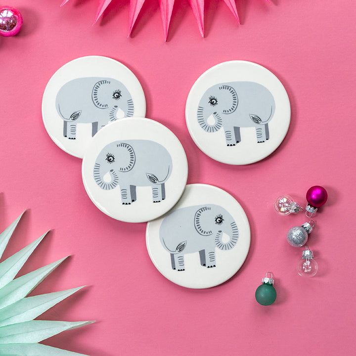 Handmade Ceramic Elephant Coasters box set of 4