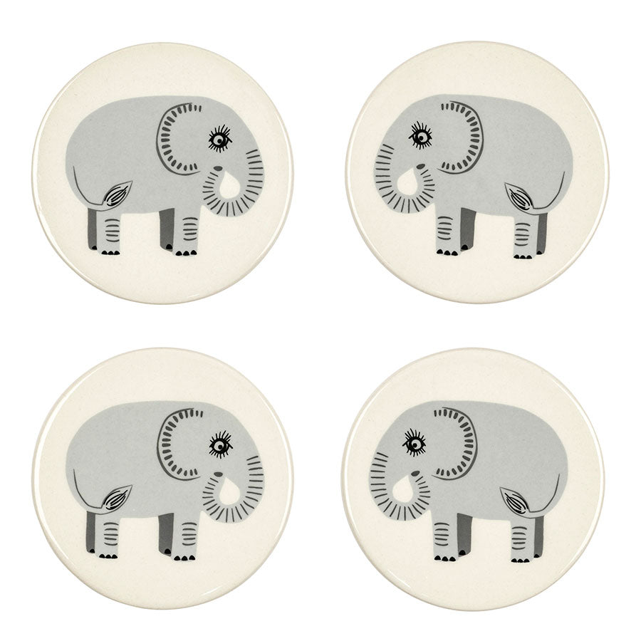 Handmade Ceramic Elephant Coasters box set of 4