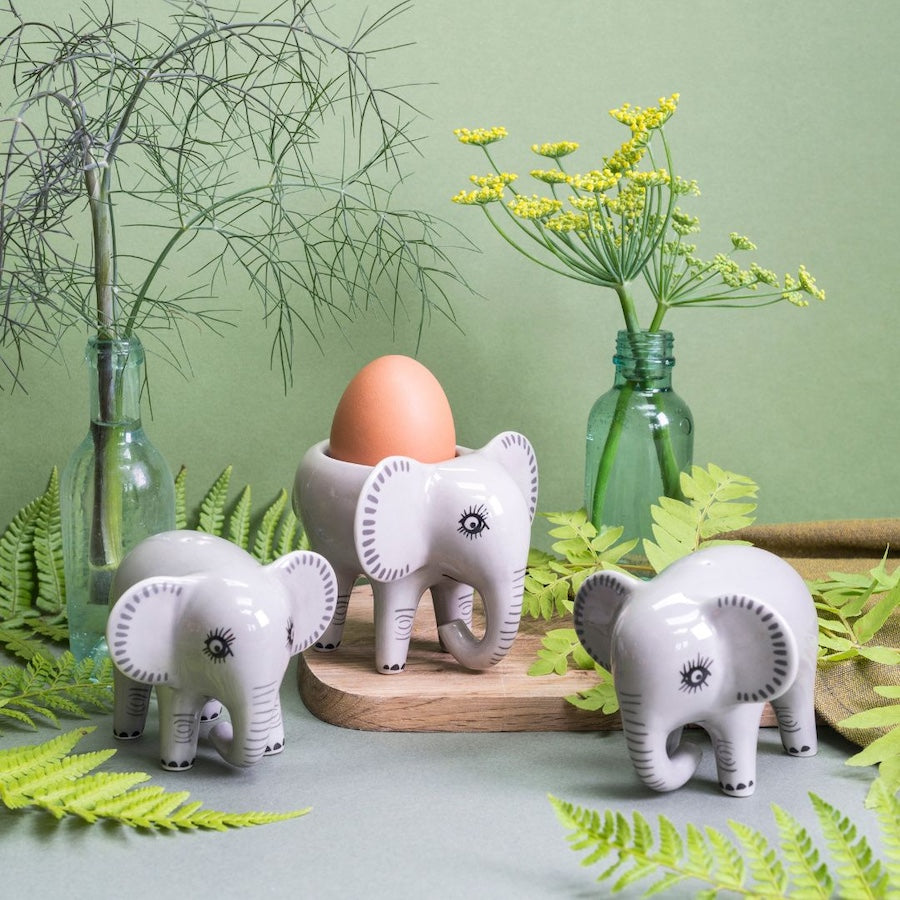 Handmade Ceramic Elephant Salt and Pepper Shakers and Egg Cup by Hannah Turner