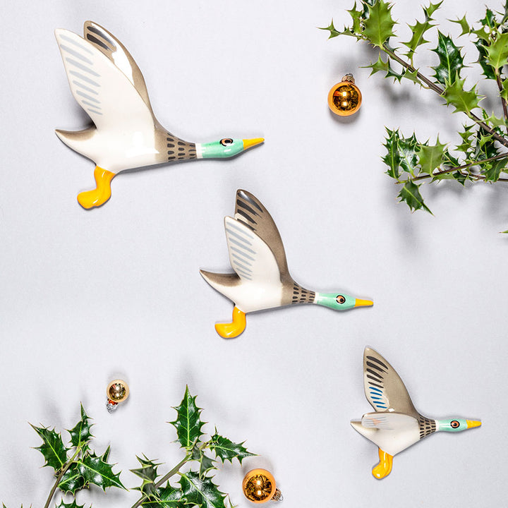Three Flying Ducks Ceramic Wall Art