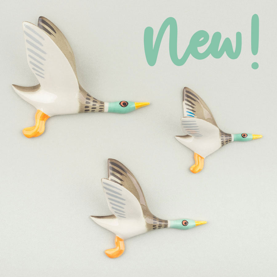 Wall-mounted Handmade Ceramic Flying Duck Trio