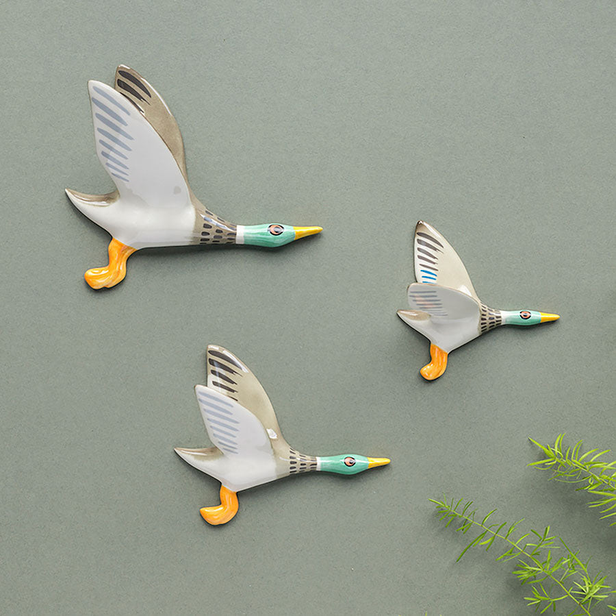 3 ducks for wall, ceramic 50s flying ducks for wall by Hannah Turner