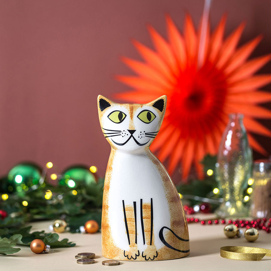 Handmade Ceramic Ginger Cat Money Box by Hannah Turner