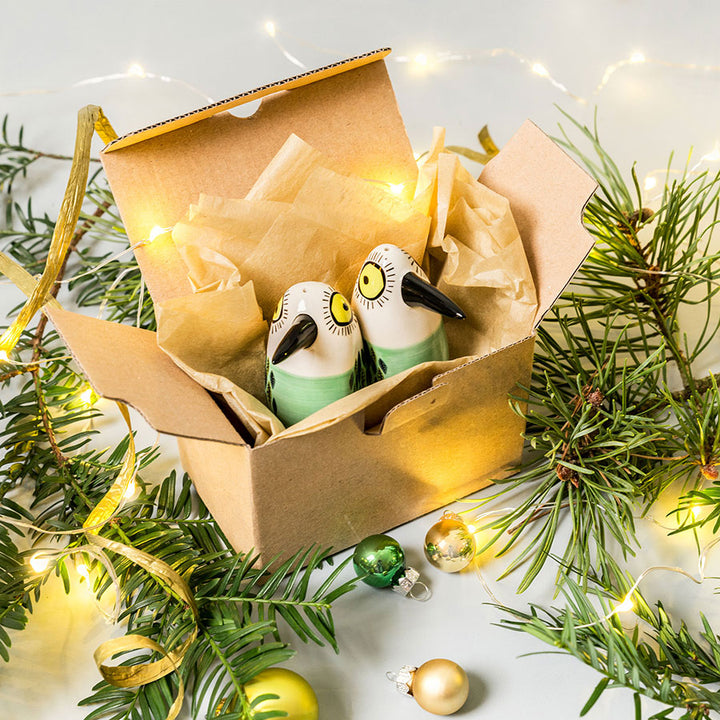 Handmade Ceramic Green Bird Salt and Pepper Shakers by Hannah Turner