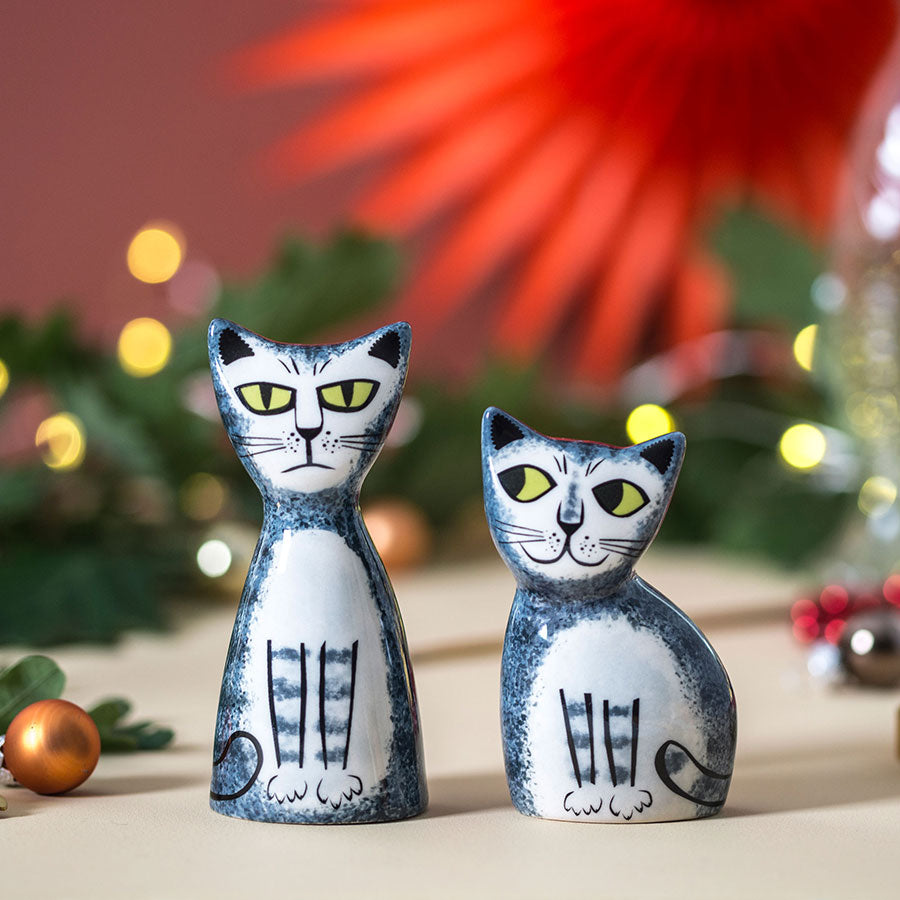 Handmade Ceramic Grey Cat Salt and Pepper Shakers by Hannah Turner