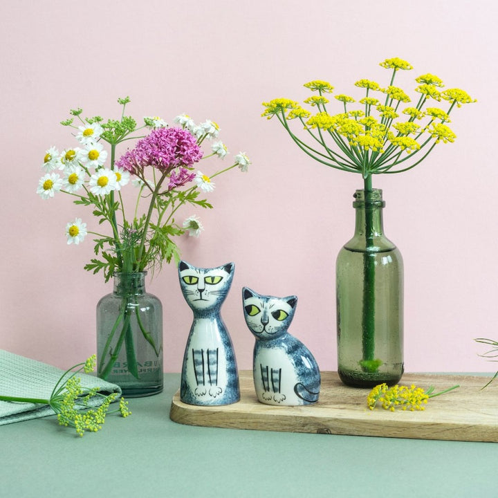 Handmade Ceramic Grey Cat Salt and Pepper Shakers by Hannah Turner