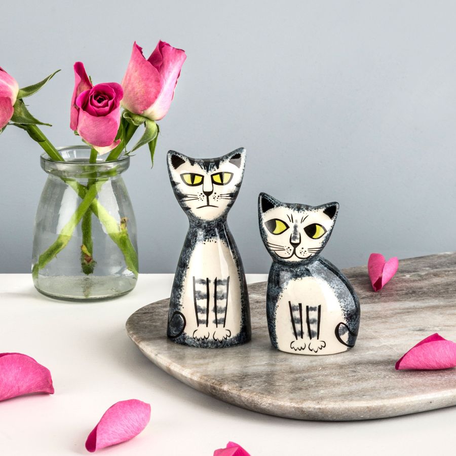 Grey Tabby Cat Salt and Pepper Shakers