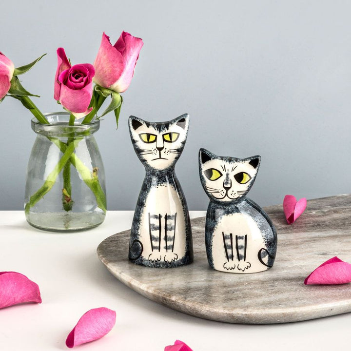 Grey Tabby Cat Salt and Pepper Shakers