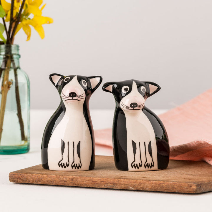 Handmade Ceramic Boston Terrier Salt and Pepper Shakers by Hannah Turner