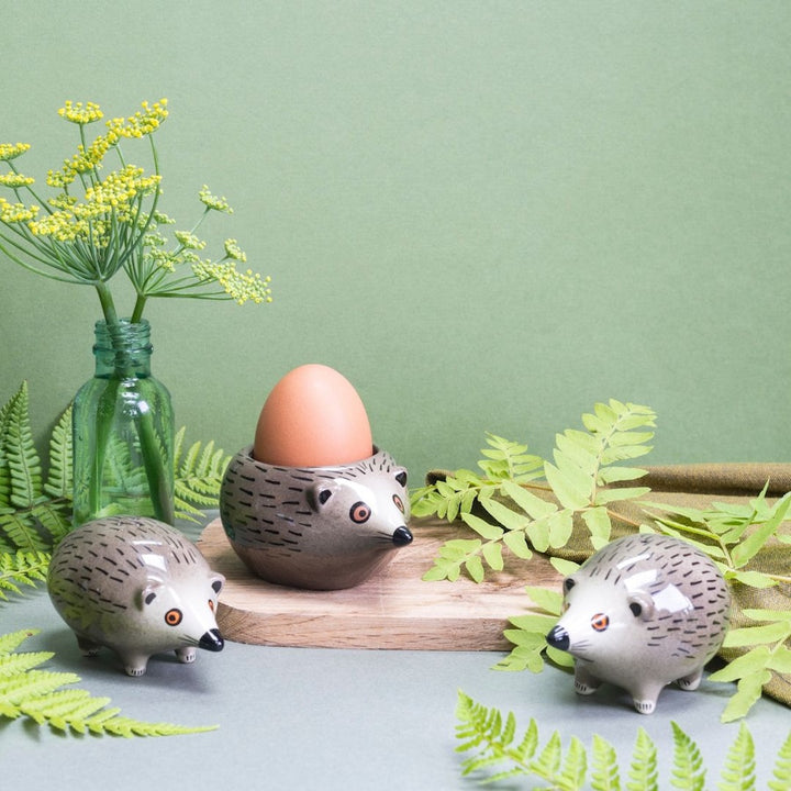 Handmade Ceramic Hedgehog Egg Cup and Salt and Pepper Shakers by Hannah Turner