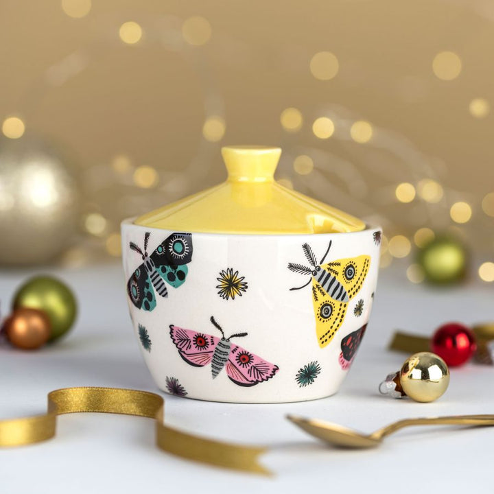 Handmade Ceramic Moth Sugar Bowl with Lid