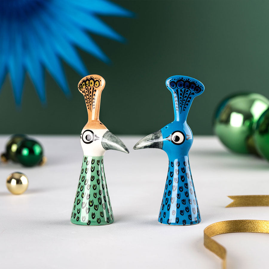 Handmade Ceramic Peacock Salt and Pepper Shakers by Hannah Turner