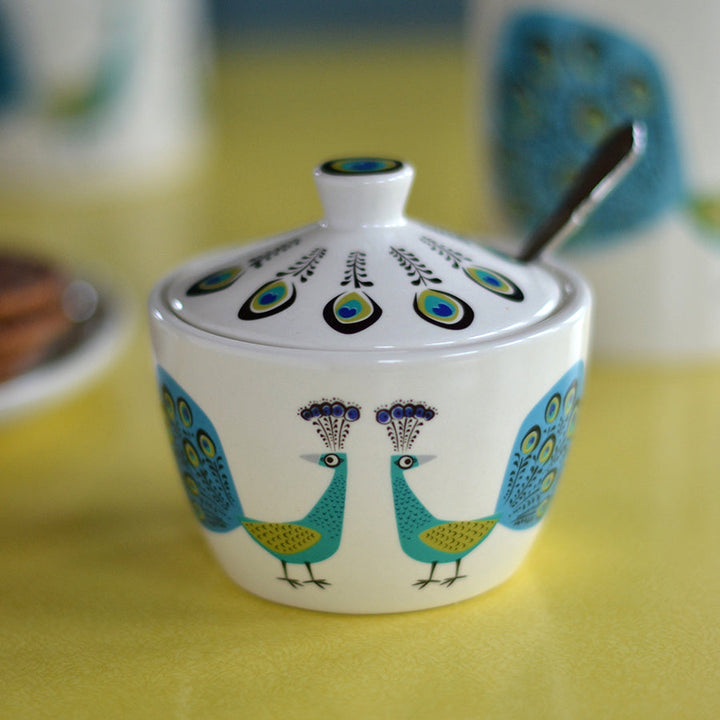 Handmade Ceramic Peacock Sugar Pot with Lid by Hannah Turner