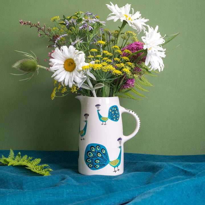 Handmade Ceramic Peacock Tall Jug by Hannah Turner