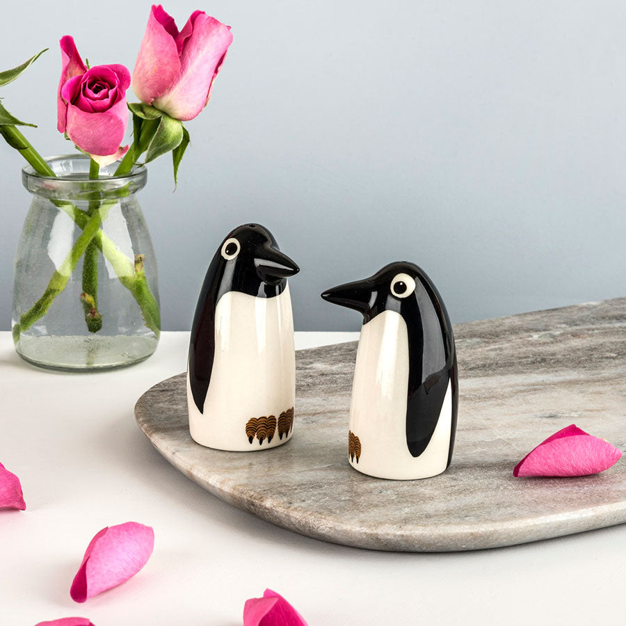 handmade ceramic penguin salt and pepper shakers by Hannah Turner