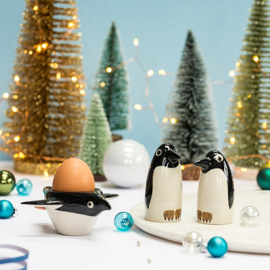 Handmade Ceramic Penguin Egg Cup and Salt & Peppers by Hannah Turner