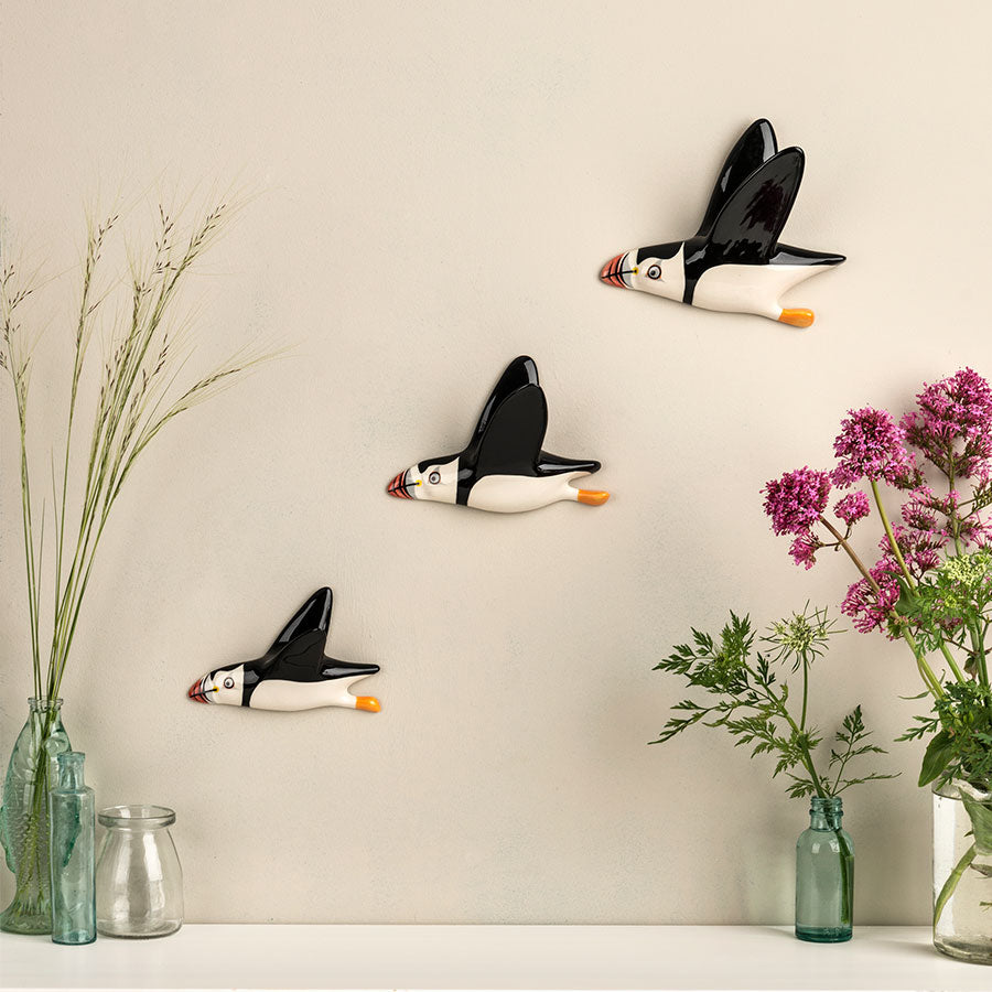  Handmade Ceramic Puffin Wall Mounted Trio by Hannah Turner