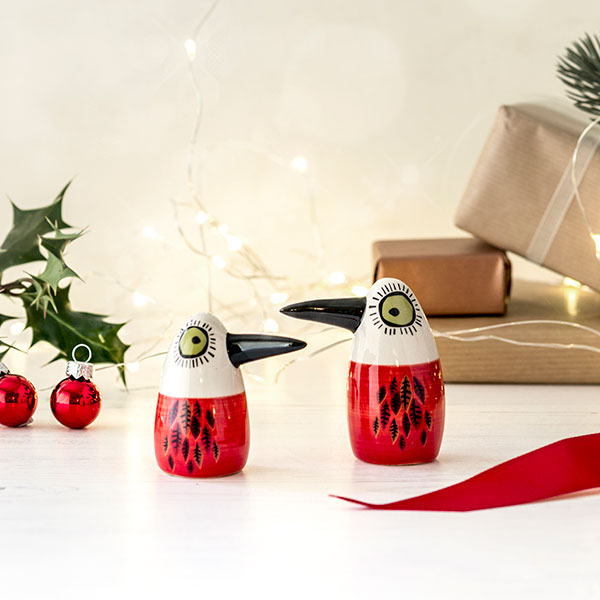 Handmade Ceramic Red Bird Salt and Pepper Shakers by Hannah Turner