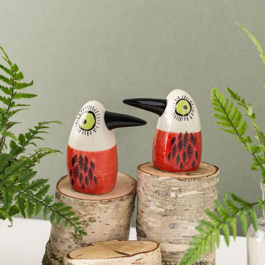 Handmade Ceramic Red Bird Salt and Pepper Shakers by Hannah Turner