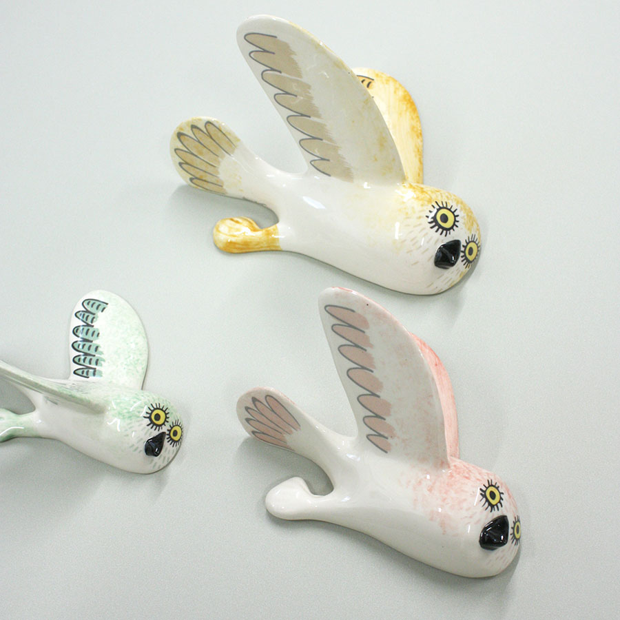 SECONDS - Wall-Mounted Ceramic Flying Owl Trio Handmade by Hannah