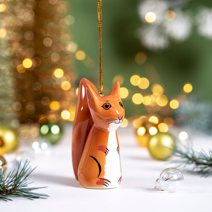 Handmade Ceramic Red Squirrel Hanging Decoration by Hannah Turner