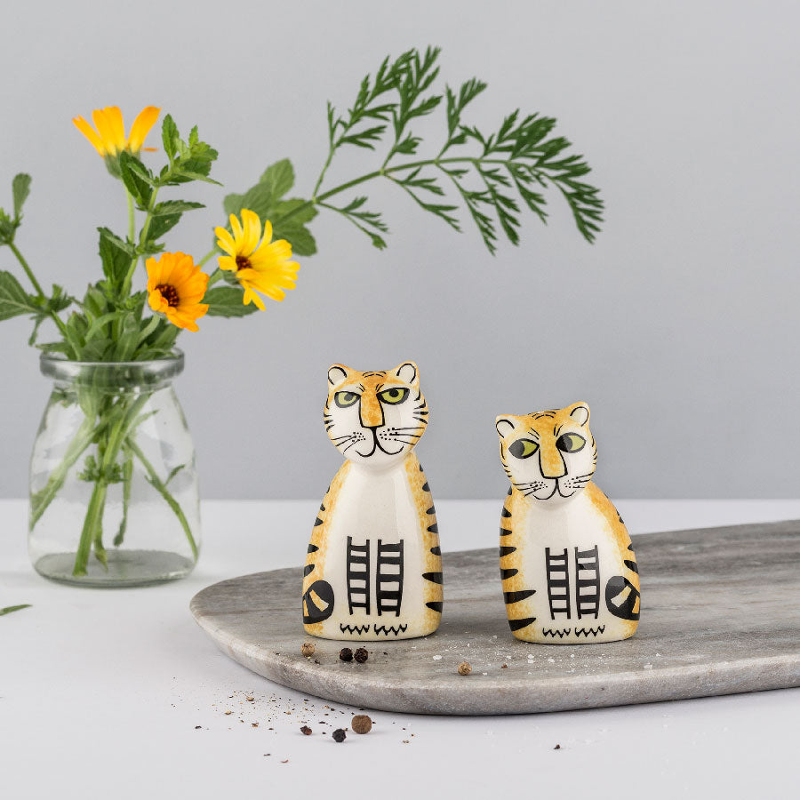 Handmade Ceramic Tiger Salt and Pepper Shakers by Hannah Turner