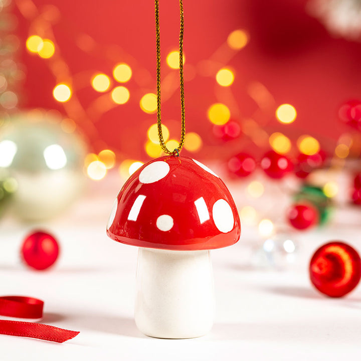 Handmade Ceramic Toadstool Hanging Decoration by Hannah Turner