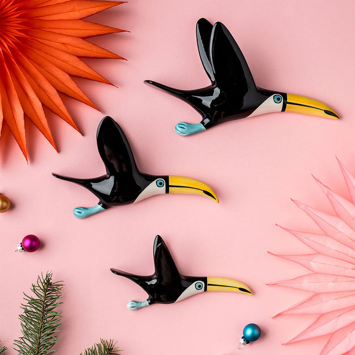 Handmade Ceramic Toucan Flying Trio by Hannah Turner