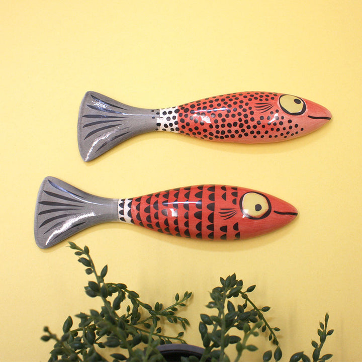Slim Fish Ceramic Wall Art - Rich Red